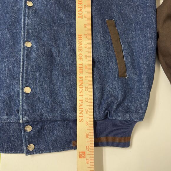 Vtg Auburn Sportswear Denim Varsity Bomber Jacket Lined Color block USA Men L - Picture 6 of 10